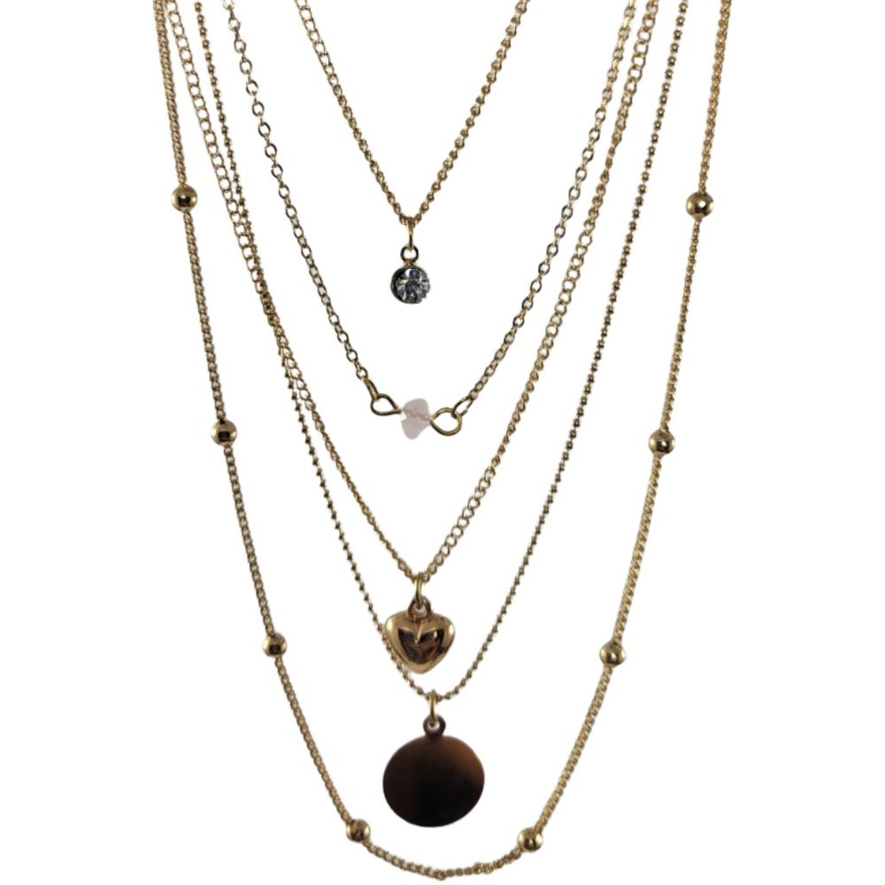 New. Multi layer necklace. 5 chains. Yellow Gold. 12"